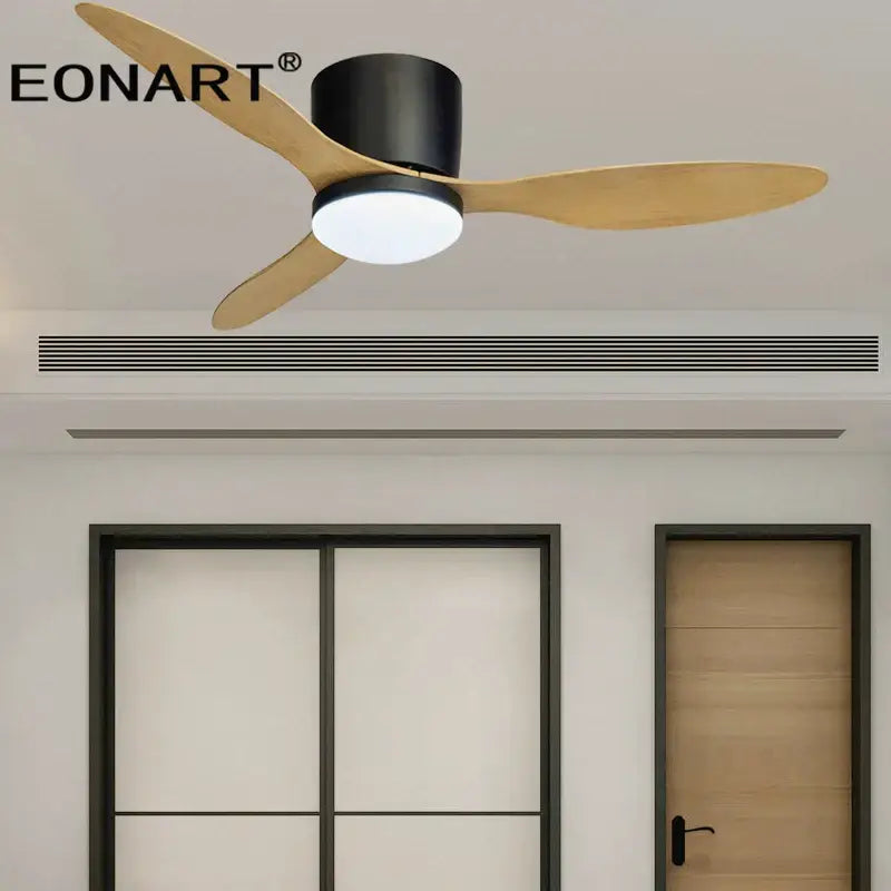 Modern black & white ceiling fan with led light & remote control bedroom