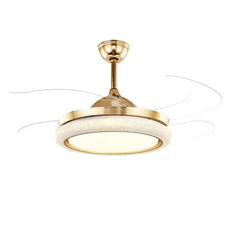 Gold crystal retractable ceiling fan light bedroom led fan light