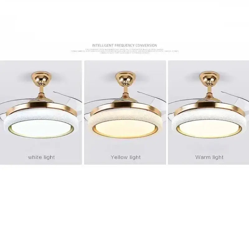 Gold crystal retractable ceiling fan light bedroom led fan light