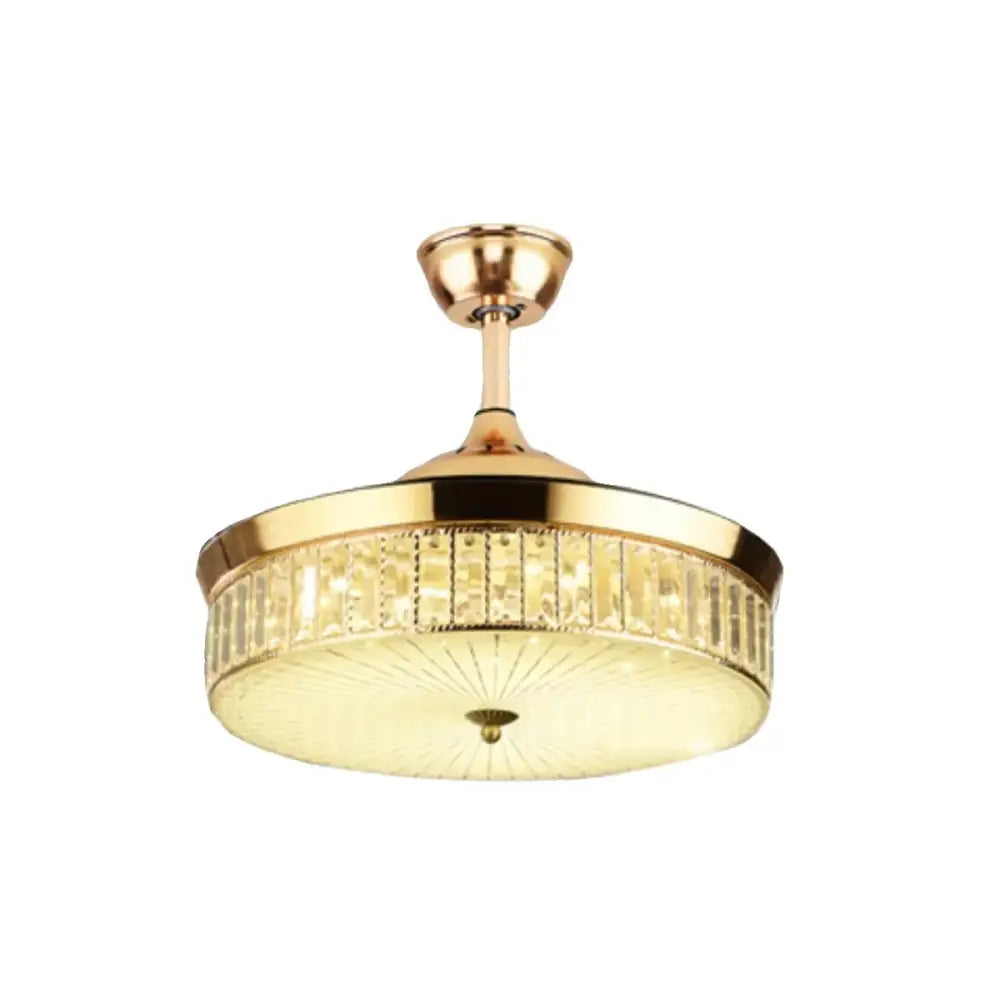 Modern gold crystal ceiling fan with retractable blades bedroom light