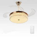 Modern gold crystal ceiling fan with retractable blades bedroom light
