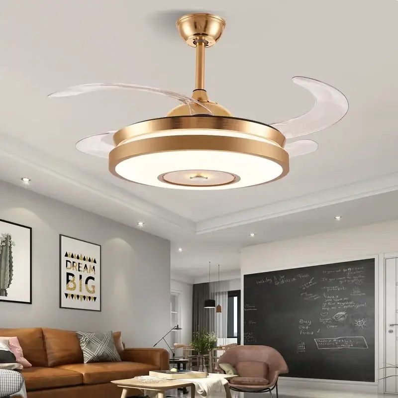 Modern gold led ceiling fan with remote – living room light