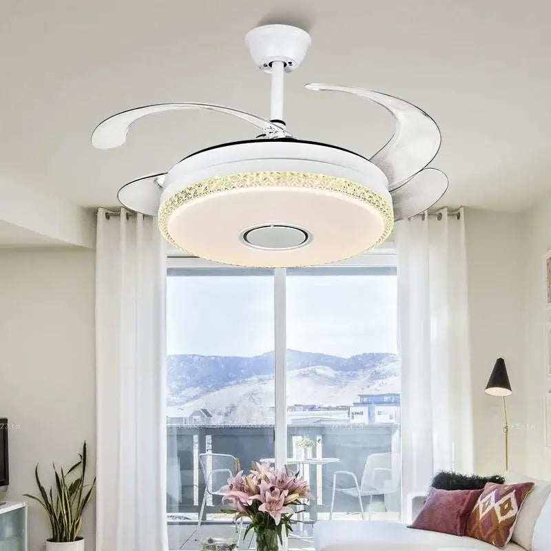 Luxury white crystal ceiling fan light – bedroom led fan