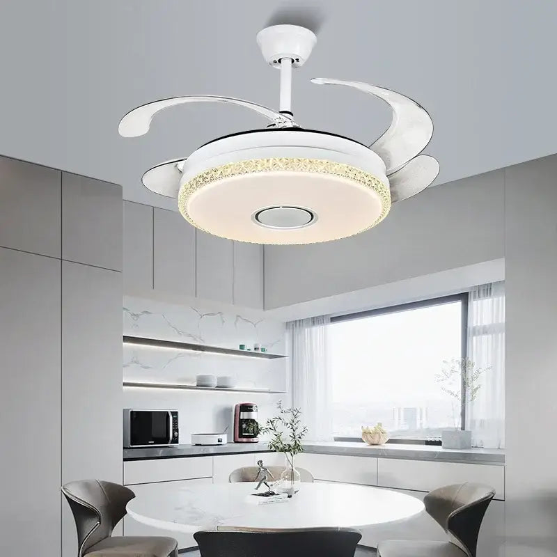Luxury white crystal ceiling fan light – bedroom led fan