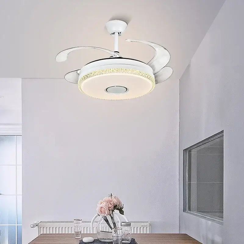Luxury white crystal ceiling fan light – bedroom led fan