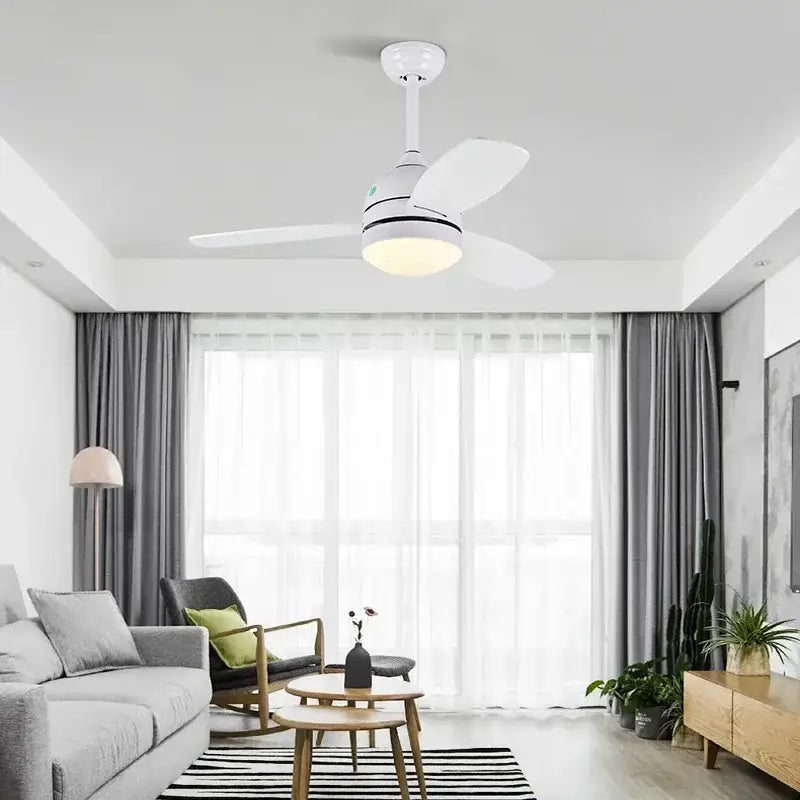 Modern white wood blades ceiling fans light bedroom with remote