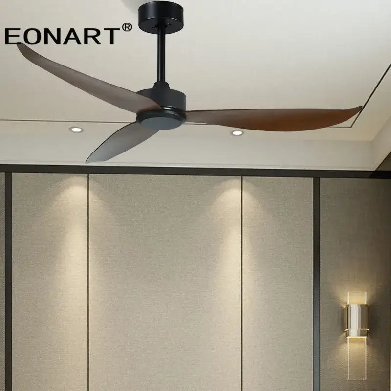 Modern black & dark brown ceiling fan with remote control living room