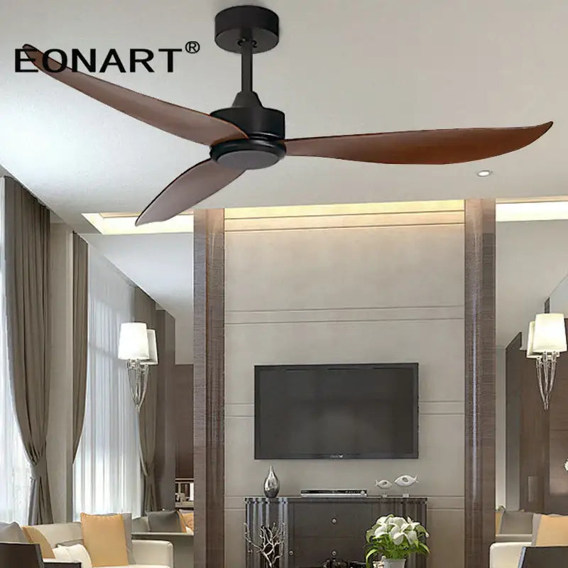 Modern black & dark brown ceiling fan with remote control living room