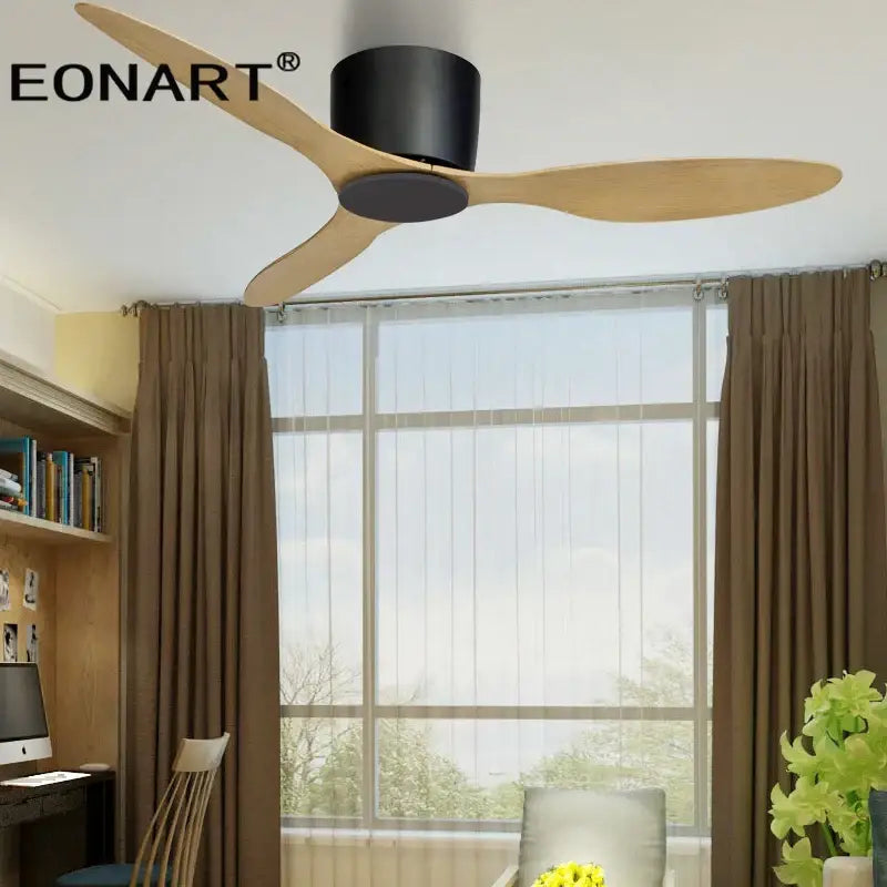 Modern black & white ceiling fan with led light – living room remote