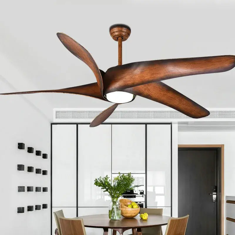 Rustic brown blades ceiling fan with led light for living room