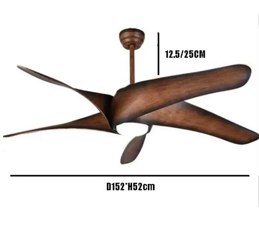 Rustic brown blades ceiling fan with led light for living room