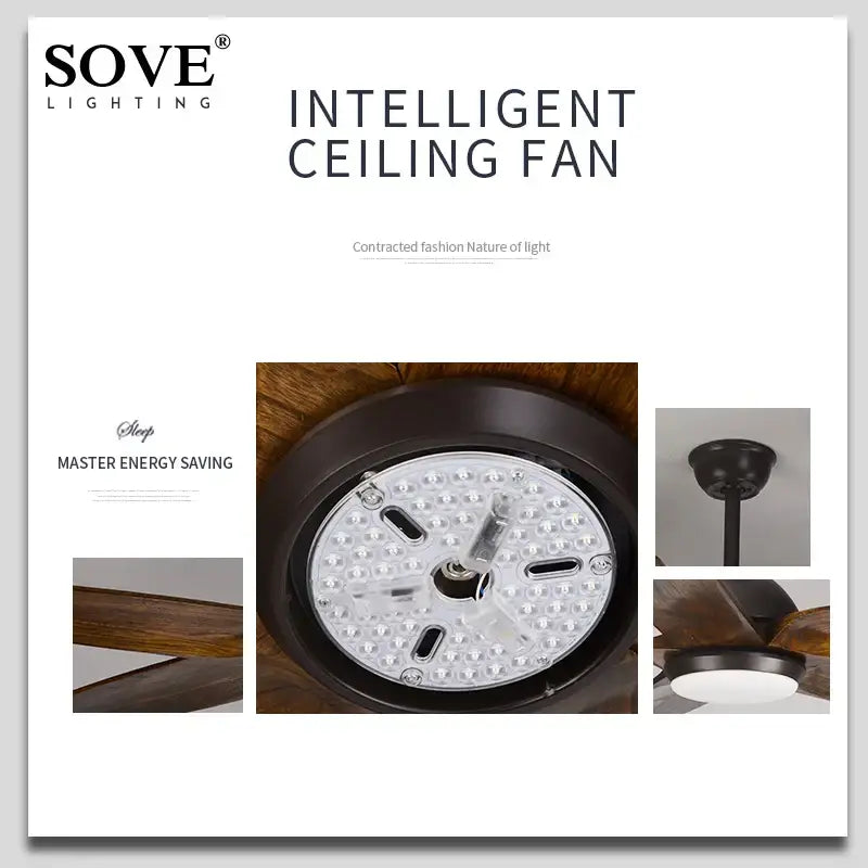 Dark bronze solid wood ceiling fan with remote control living room