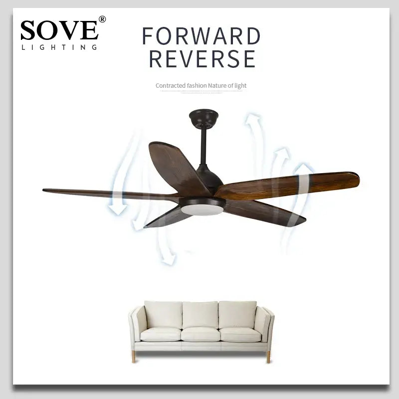Dark bronze solid wood ceiling fan with remote control living room