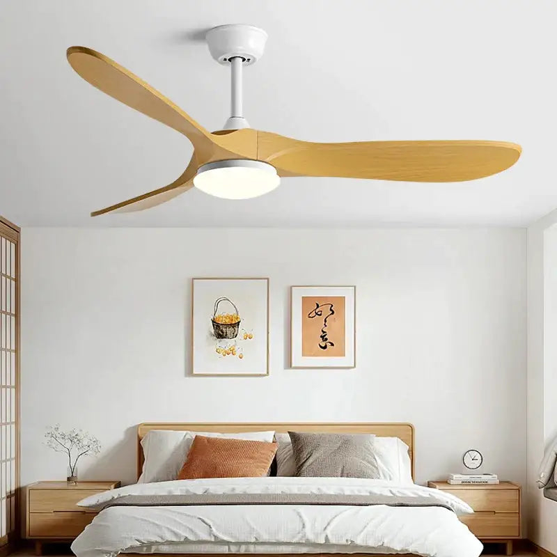 Modern white and wood 60inch ceiling fan with led light living room