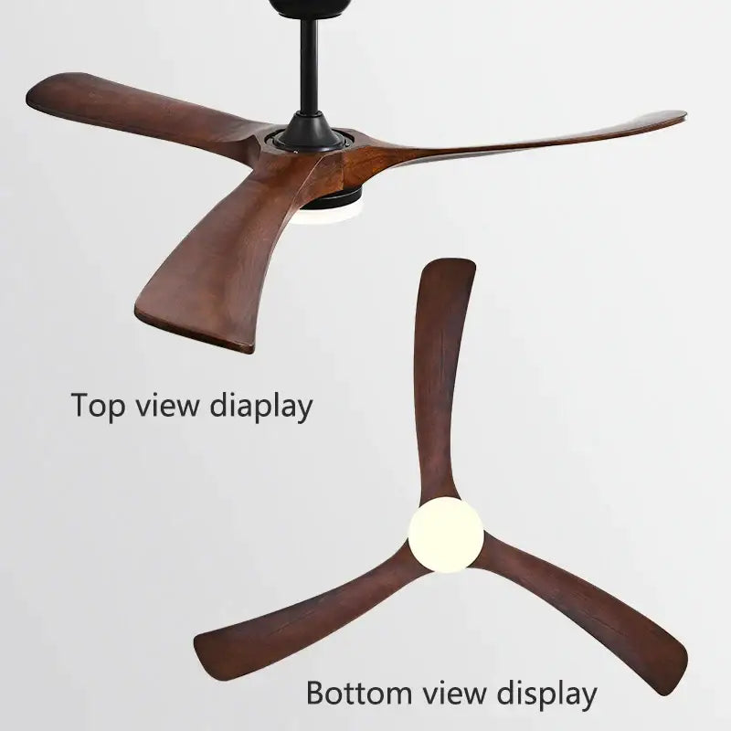 Retro black fan light with solid wood blades living room led fan