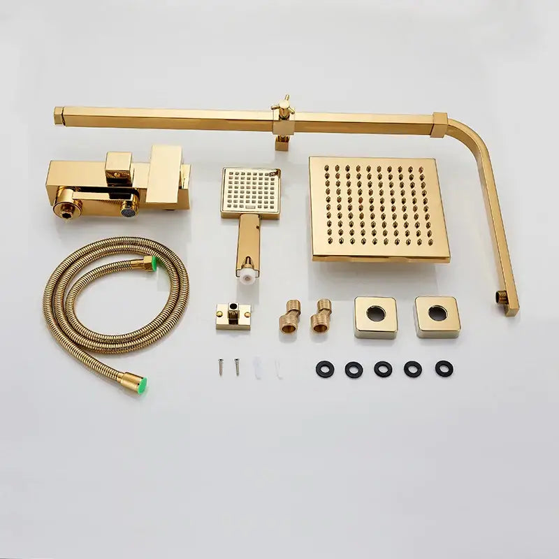 Modern gold square rainfall shower faucet set bathroom handshower