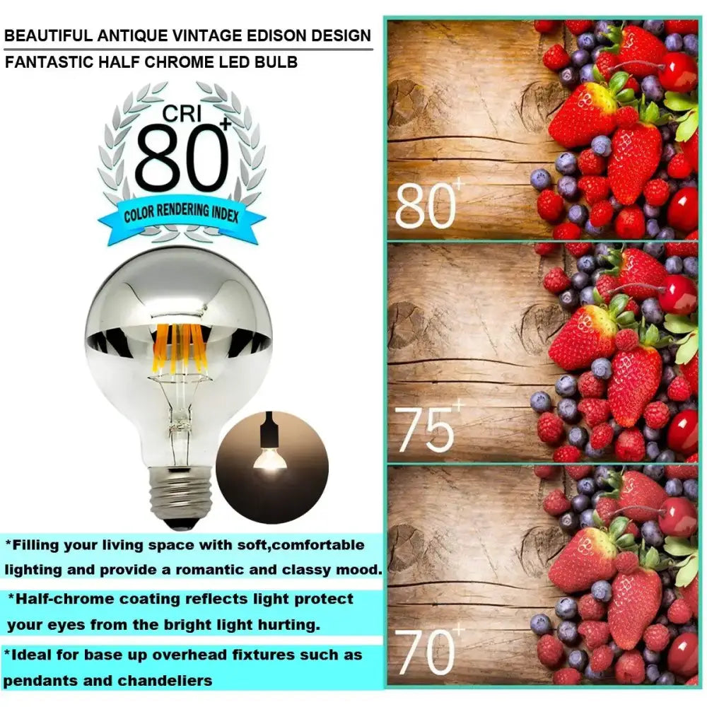 Silver mirror led filament dimmable g45 bulb set dining room 5 pack