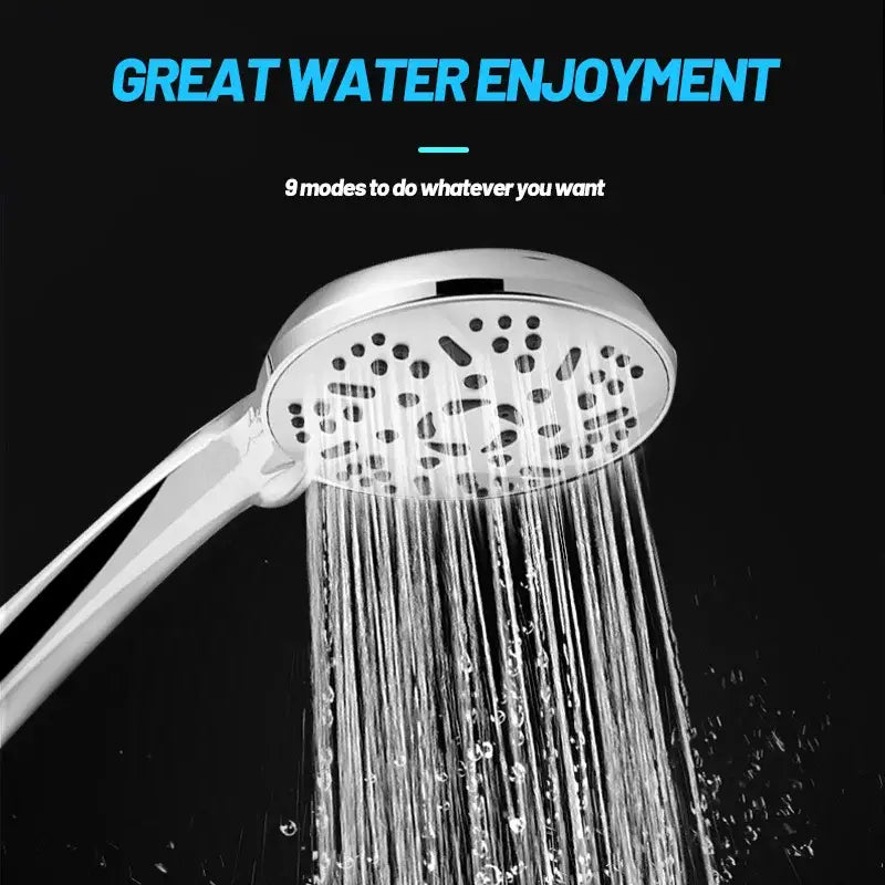 Chrome 9-function high pressure handheld shower head bathroom spray