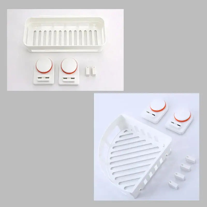 White and orange suction cup bathroom shelf storage rack