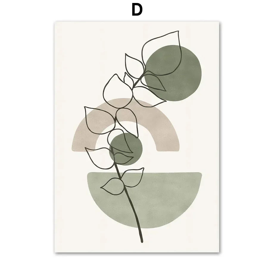 Abstract geometric leaves canvas wall art olive & pink living room