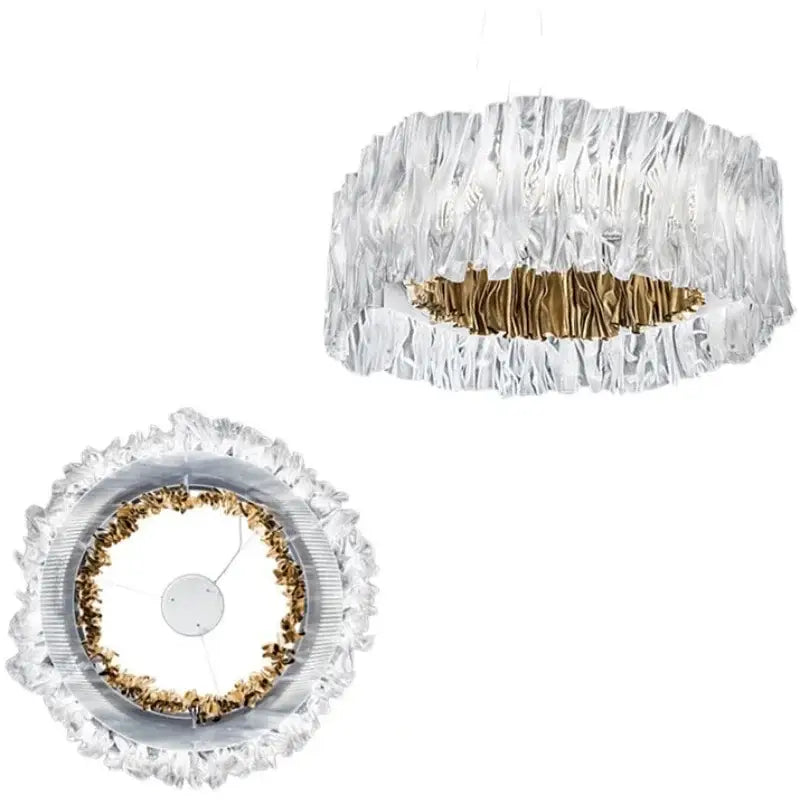 Modern ribbed acrylic ceiling chandelier gold ring dining room light