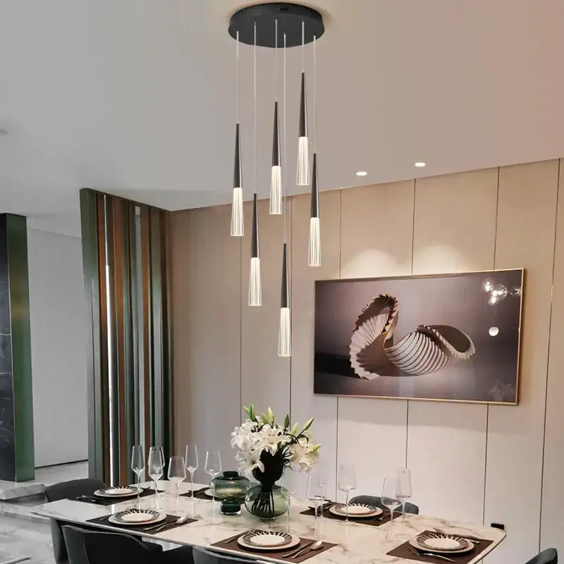 Modern black & white cone pendant light – kitchen tapered chandelier