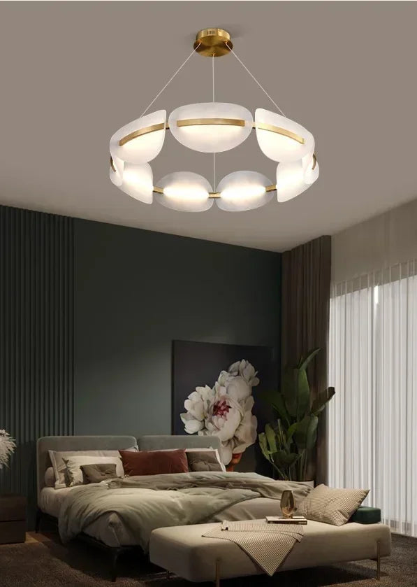 Modern gold acrylic ring chandelier dining room frosted glass light