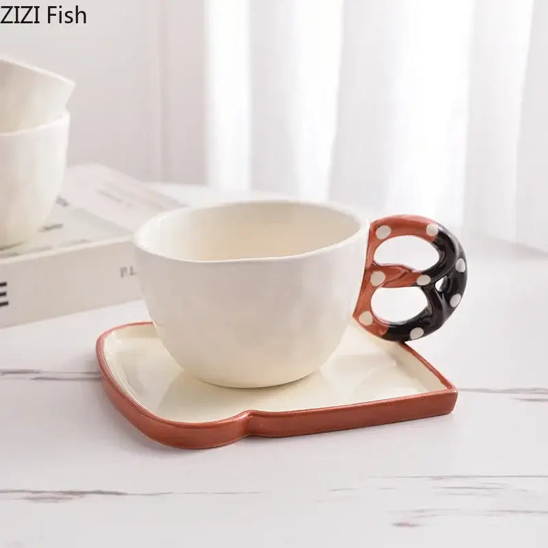 Polka dot pretzel biscuit mug and saucer set dining room ceramic cup