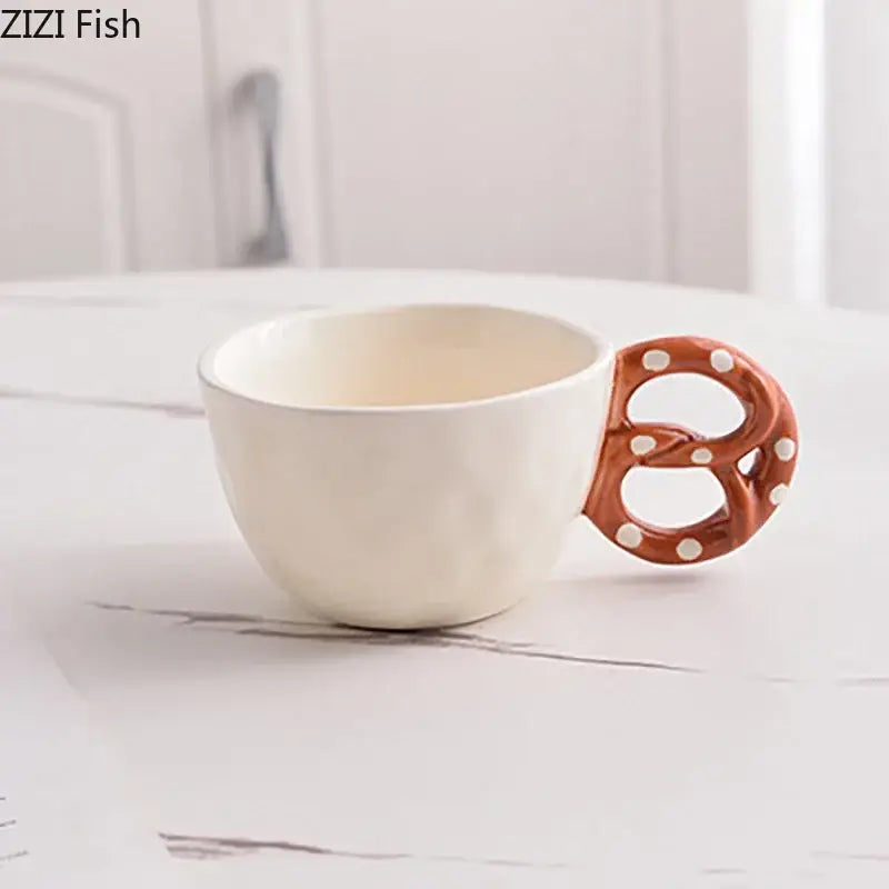 Polka dot pretzel biscuit mug and saucer set dining room ceramic cup