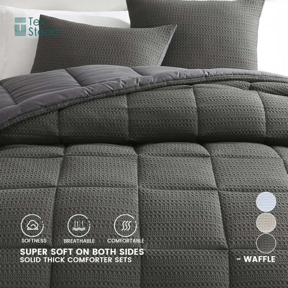 Waffle textured dark gray season bed comforter bedroom set