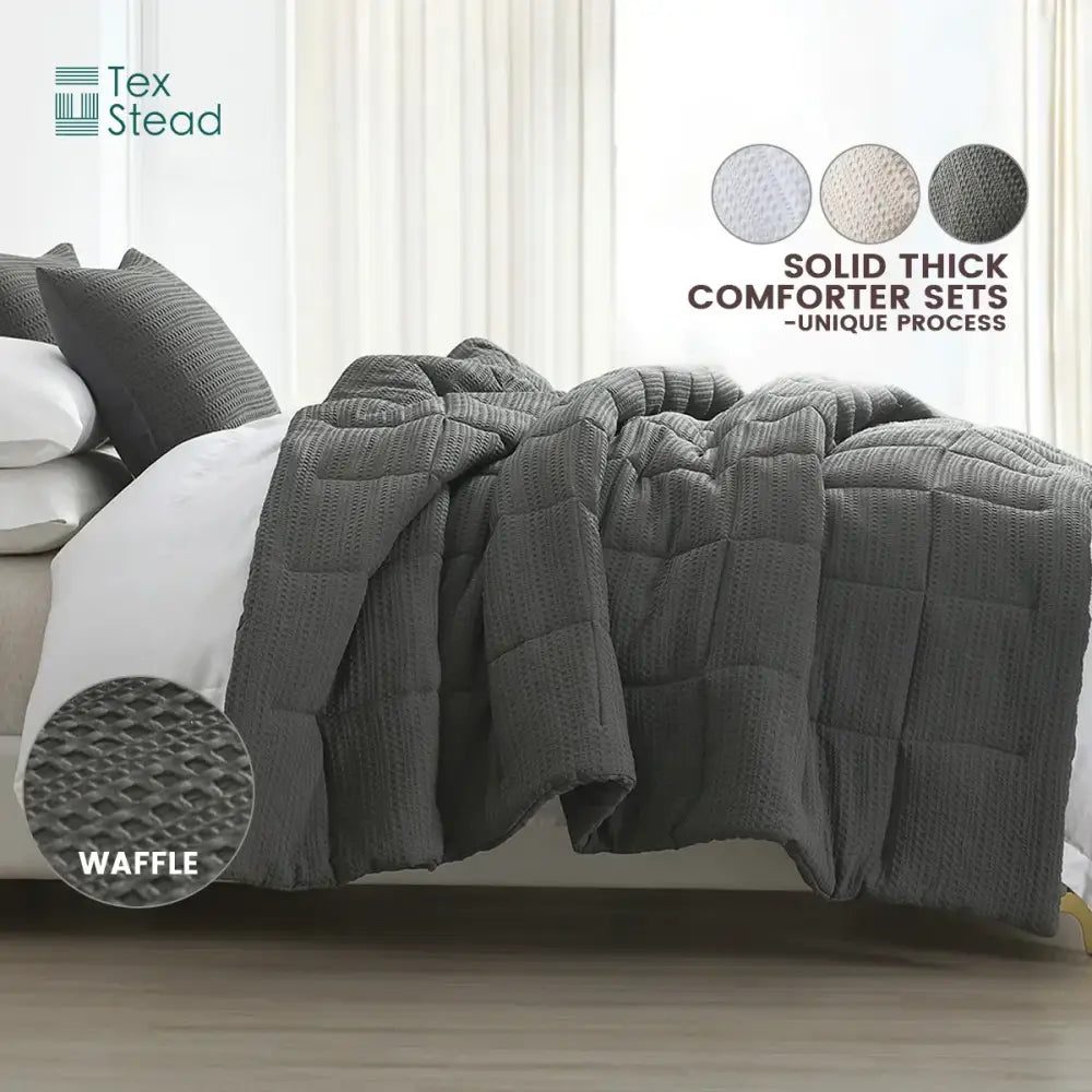 Waffle textured dark gray season bed comforter bedroom set
