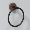 Black matte and walnut towel ring for bathroom and kitchen wall mount