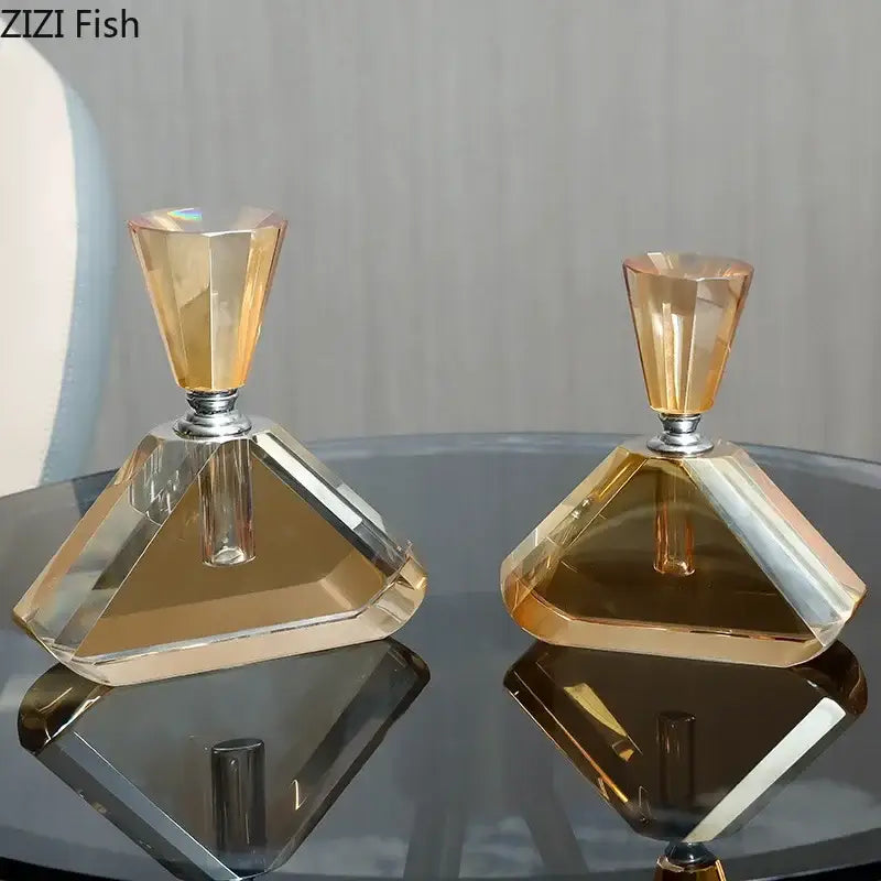 Elegant faceted amber crystal perfume bottle bedroom decor