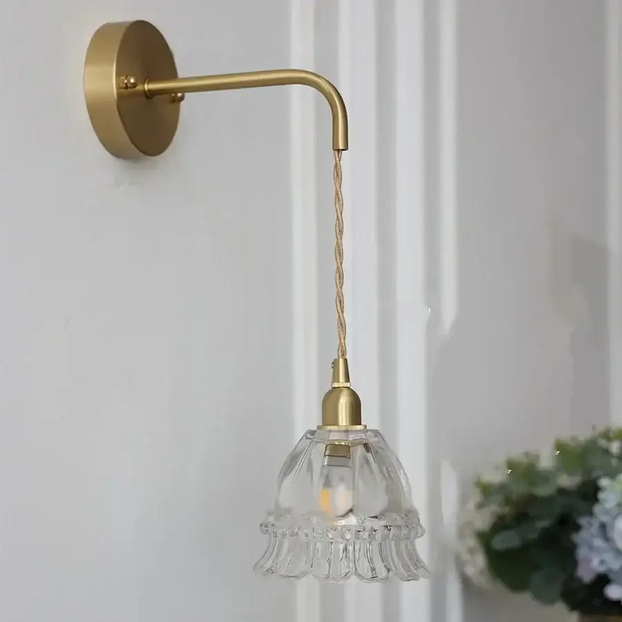 Antique brass flower glass led wall light – bedroom sconce