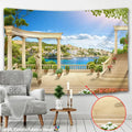 Ancient architecture tapestry wall hanging blue bedroom decor