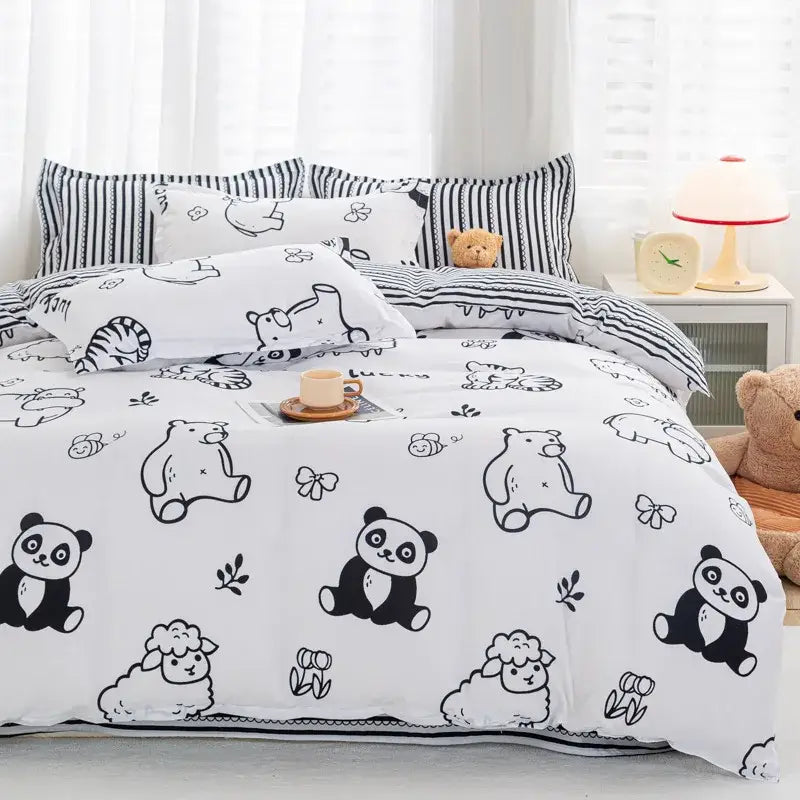 Playful white & black animal pattern bedding set bedroom duvet cover