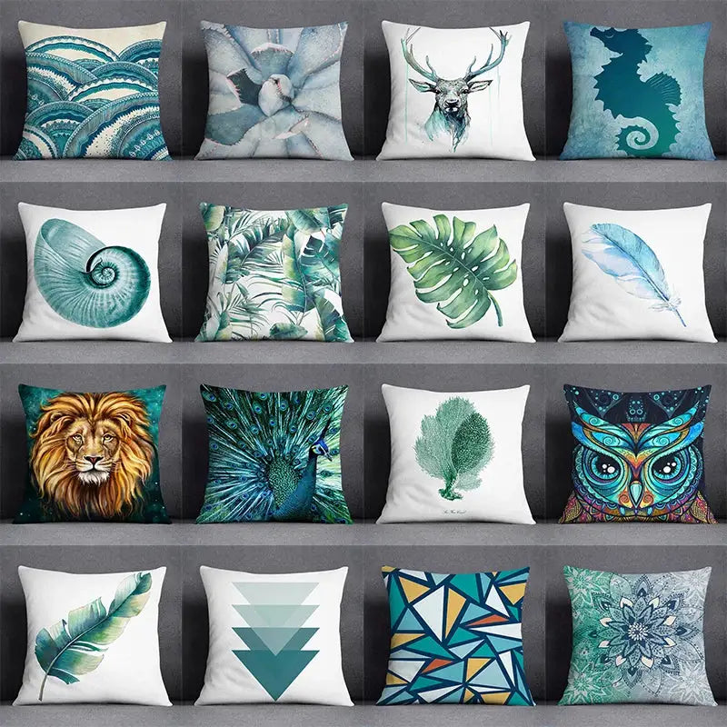 Modern teal & green nature pattern decorative pillowcase living room