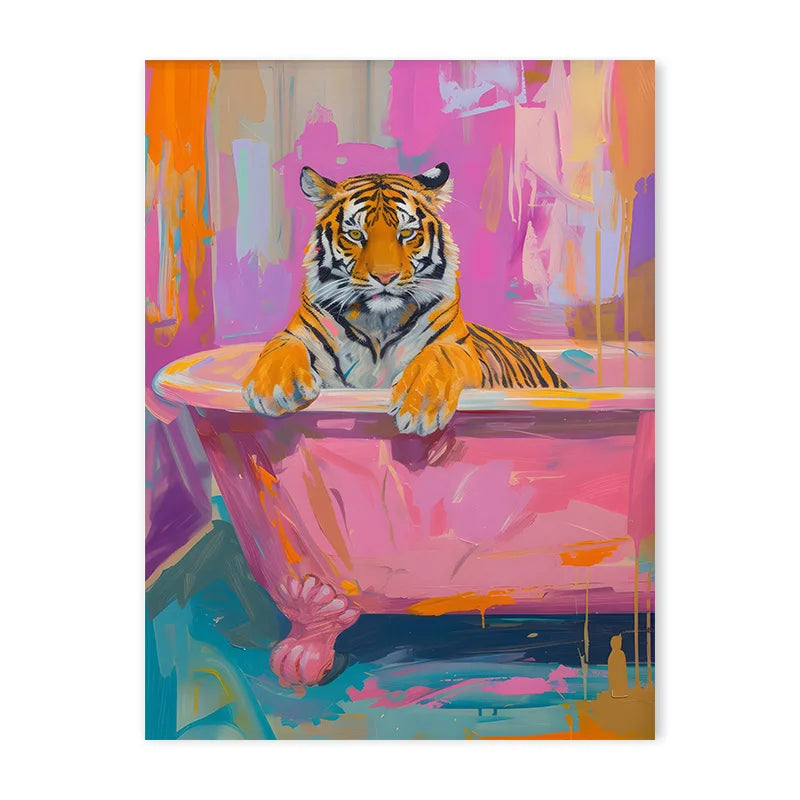 Vibrant tiger and rubber duck animal print canvas wall art living room