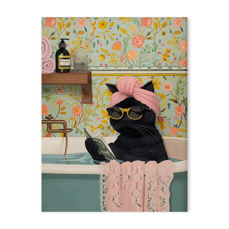Leopard colorful bathtub animal canvas painting for living room