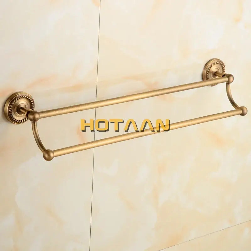 Antique brass double towel bar rack – bathroom ornate wall mount