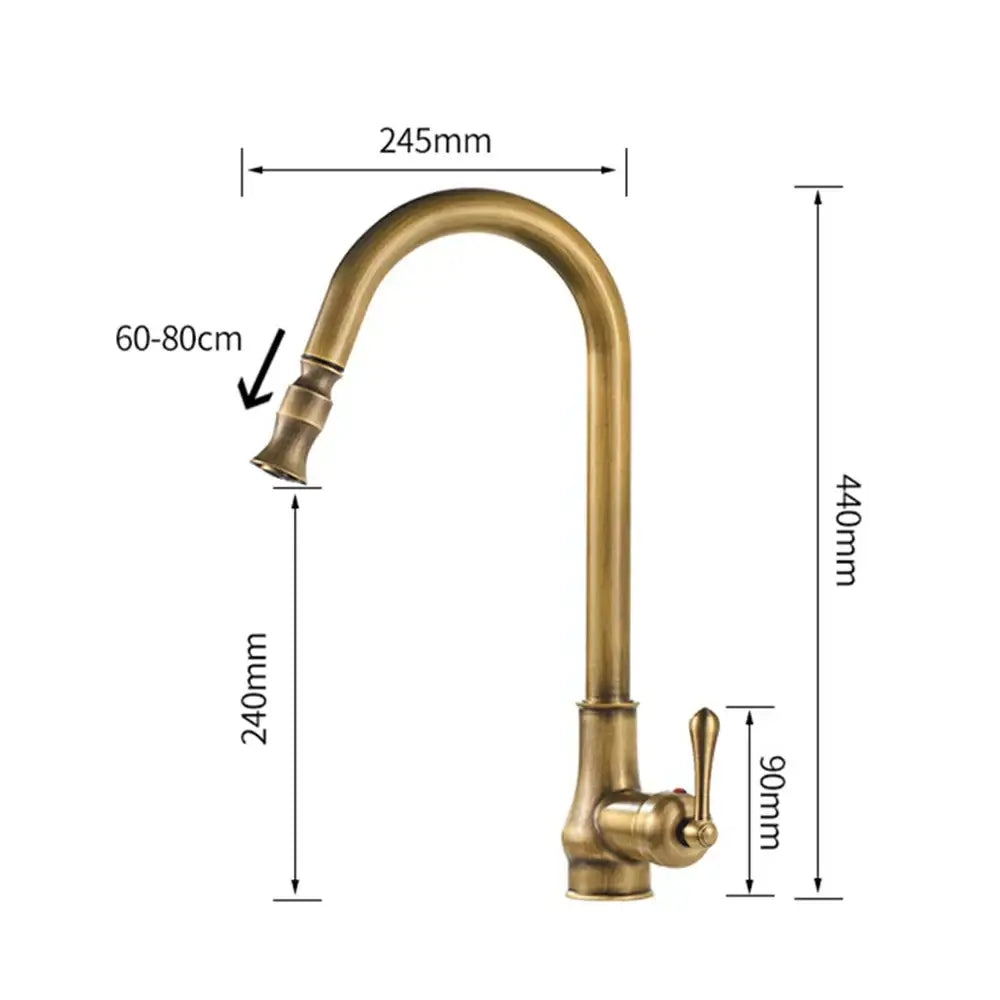 Vintage antique brass kitchen sink faucet with pull down spout