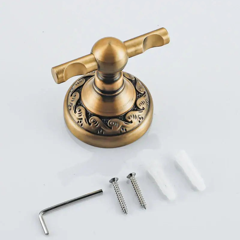 Ornate antique brass robe hook – bathroom double towel hook