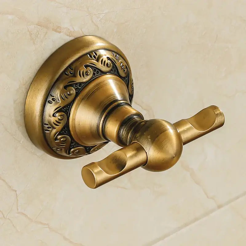 Ornate antique brass robe hook – bathroom double towel hook