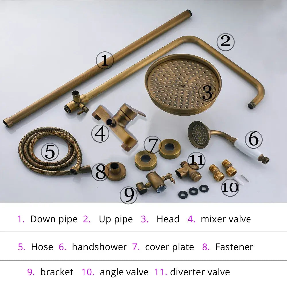 Antique brass shower set with handheld nozzle – bathroom rain faucet
