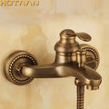 Antique brass hand held shower head kit bathroom ornate faucet