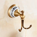 Antique bronze ceramic robe hook – bathroom blue floral double hook