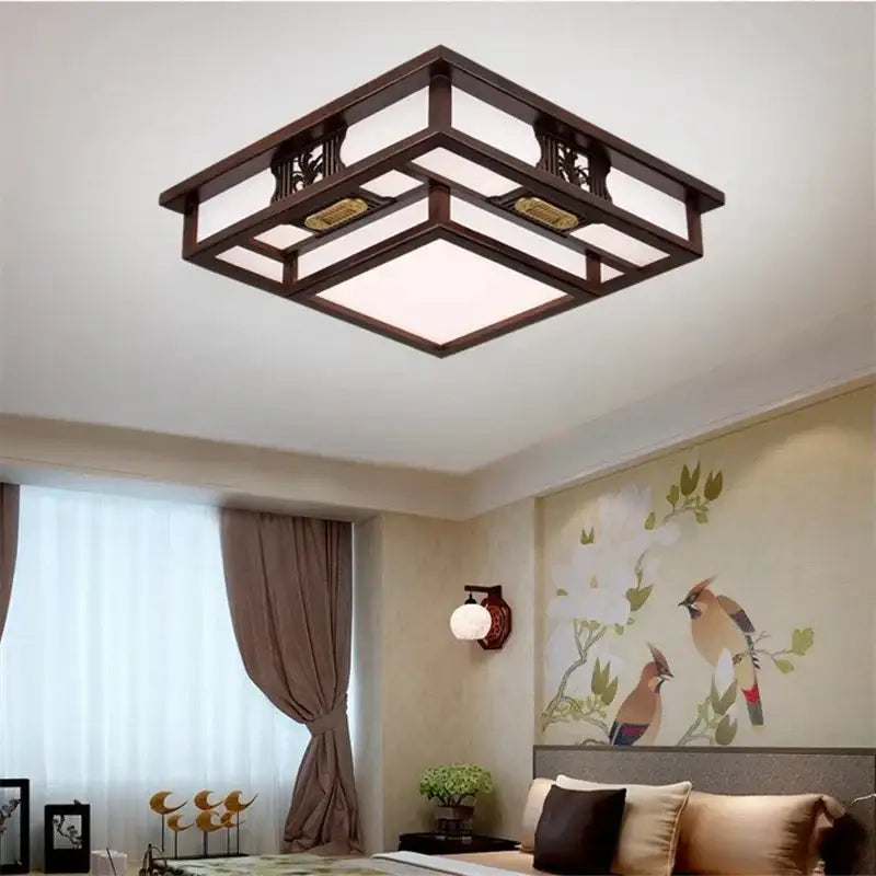 Antique style solid wood chinese landscape ceiling light bedroom