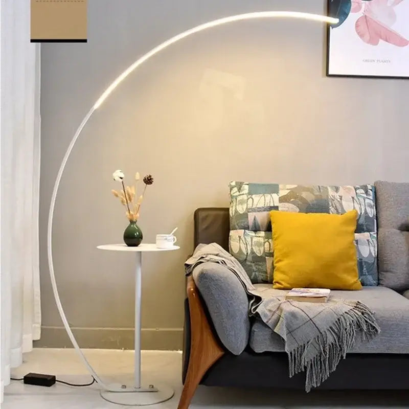Modern black arc shape led floor lamp for living room with remote