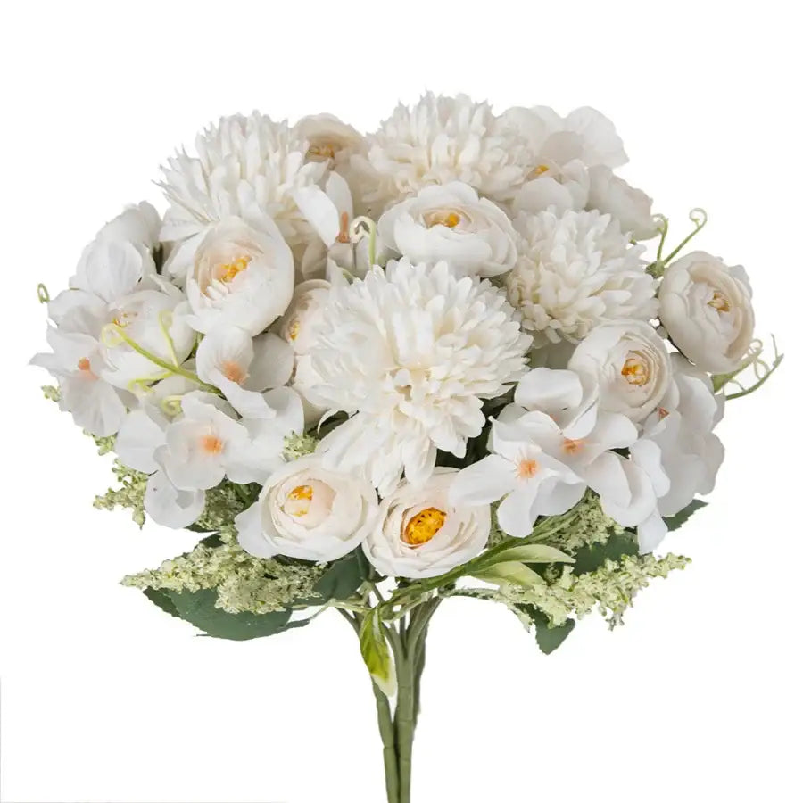 White and yellow artificial hydrangea tea rose bouquet living room