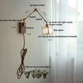 Ash wood led swing arm wall lamp with blue glass bedroom sconce